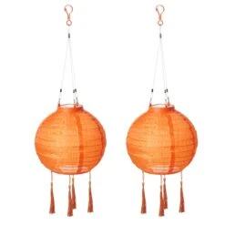 LED Lampion 2er-Set Solar Quaste Lampenkette SOLARBETRIEBEN In Orange