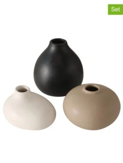 3er-Set: Vasen "Darleen" In Schwarz/ Creme/ Beige - (H)11 Cm