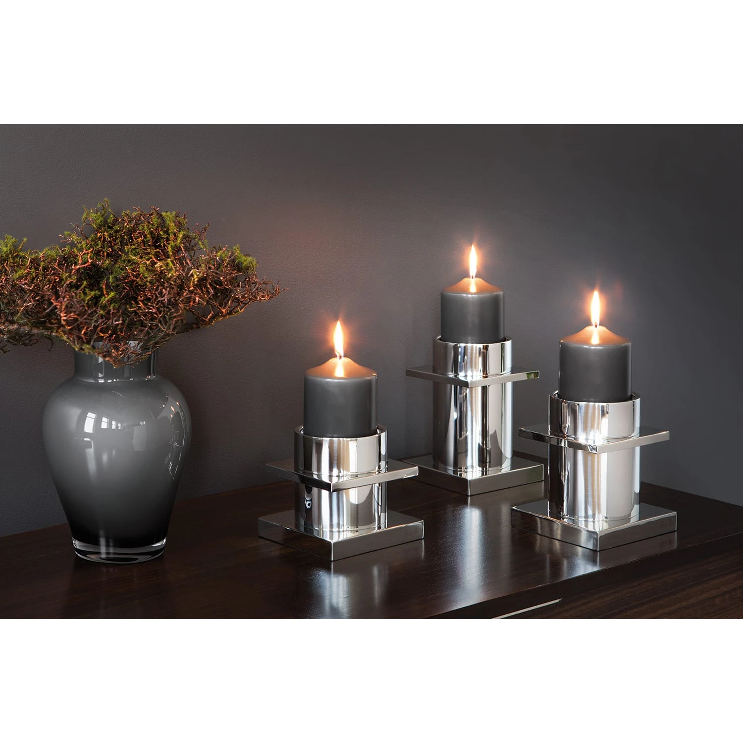 Stumpenhalter "Memphis" In Silber - H. 15 Cm - D. 13 Cm 4 Stumpenhalter "Memphis" In Silber - H. 15 Cm - D. 13 Cm – Bild 2