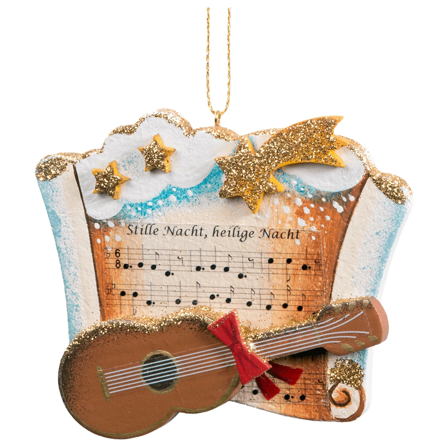 Baumschmuck Notenblatt Mit Gitarre, Sonderedition "Stille Nacht" In Bunt 3 Baumschmuck Notenblatt Mit Gitarre, Sonderedition "Stille Nacht" In Bunt
