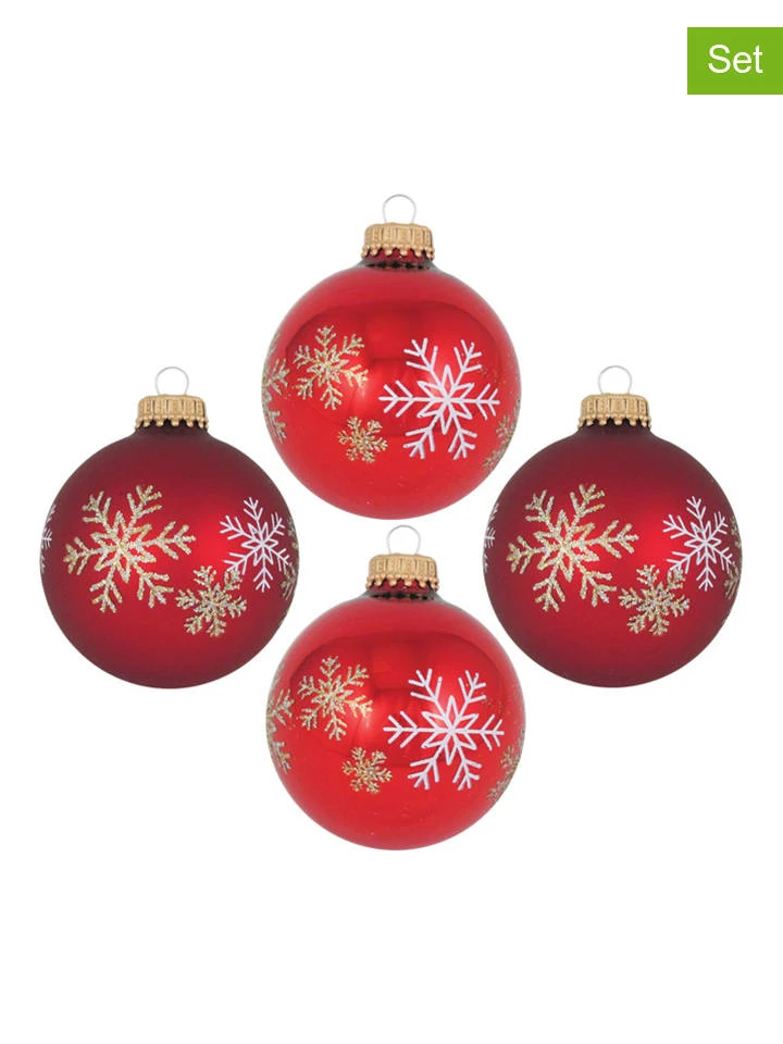 Christbaumkugeln "Schneeflocken" In Rot - 4 Stück - Ø 7 Cm 3 Christbaumkugeln "Schneeflocken" In Rot - 4 Stück - Ø 7 Cm