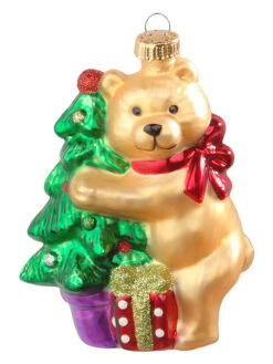 Christbaumornament "Bär Mit Baum" In Gold/ Grün - (L)10 Cm