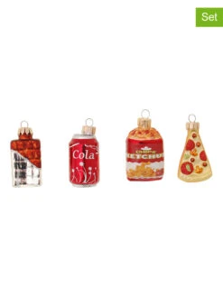 Christbaumornamente "Snacks" In Rot/ Bunt - 4 Stück