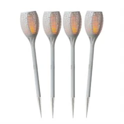 4er Set LED Solar Fackel Mit Flammeneffekt H: 79cm In Weiß