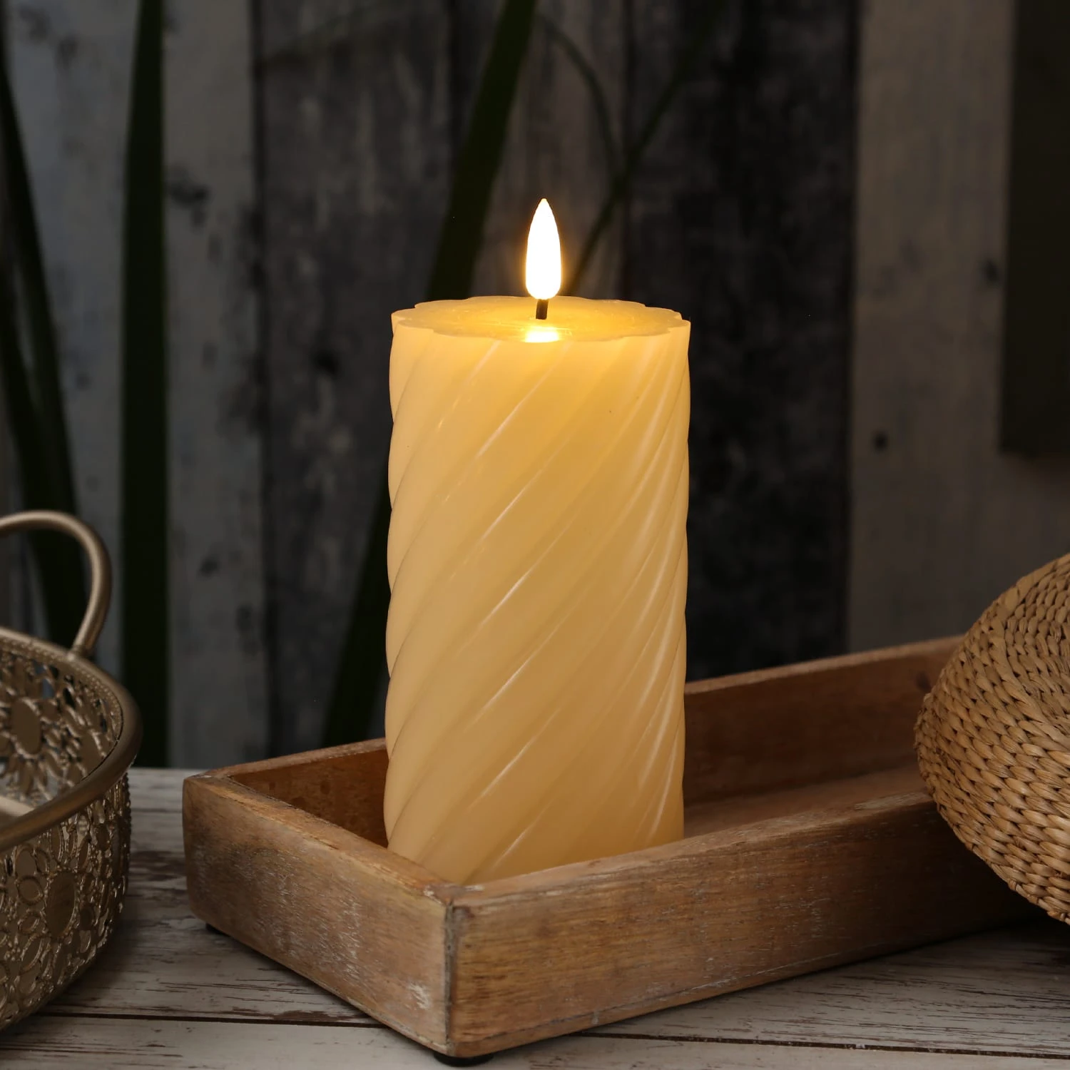 LED Kerze TWIST Echtwachs Gedreht Flackernd H: 17,5cm In Creme 10 LED Kerze TWIST Echtwachs Gedreht Flackernd H: 17,5cm In Creme – Bild 8