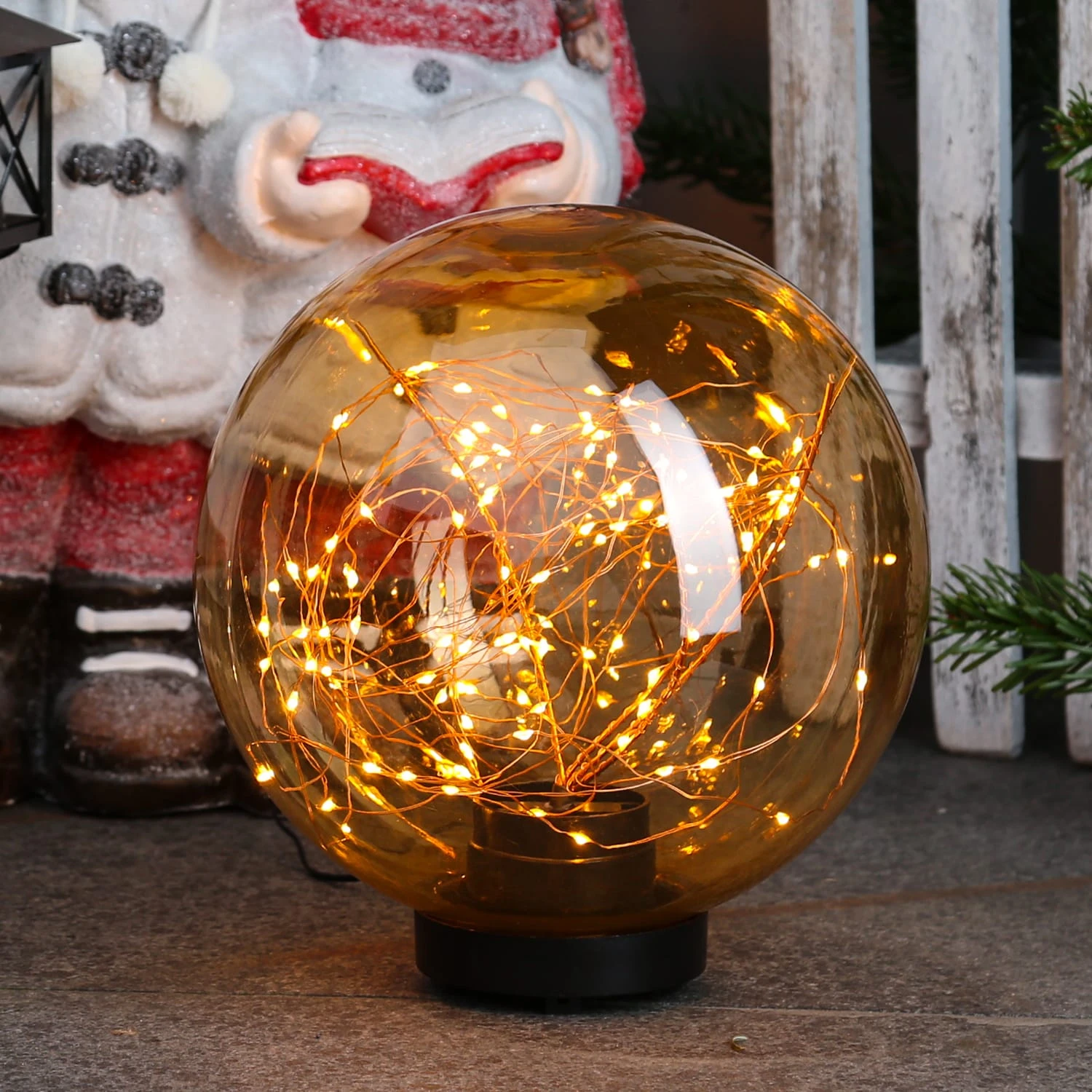 LED Kugel Mit Drahtlichterkette Stehend Für Außen D: 25cm In Orange 4 LED Kugel Mit Drahtlichterkette Stehend Für Außen D: 25cm In Orange – Bild 2