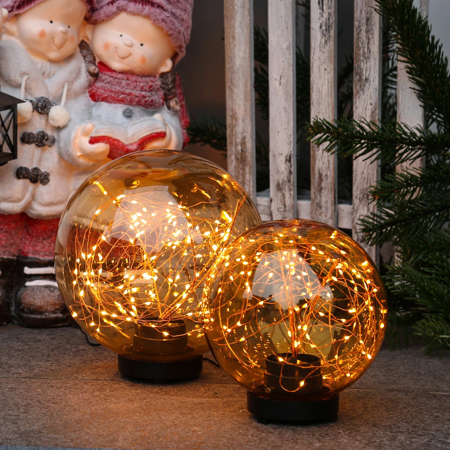 LED Kugel Mit Drahtlichterkette Stehend Für Außen D: 25cm In Orange 5 LED Kugel Mit Drahtlichterkette Stehend Für Außen D: 25cm In Orange – Bild 3