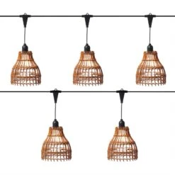 LED Party Deko Lichterkette 5 Lampenschirme Korboptik Für Außen L: 2m In Braun