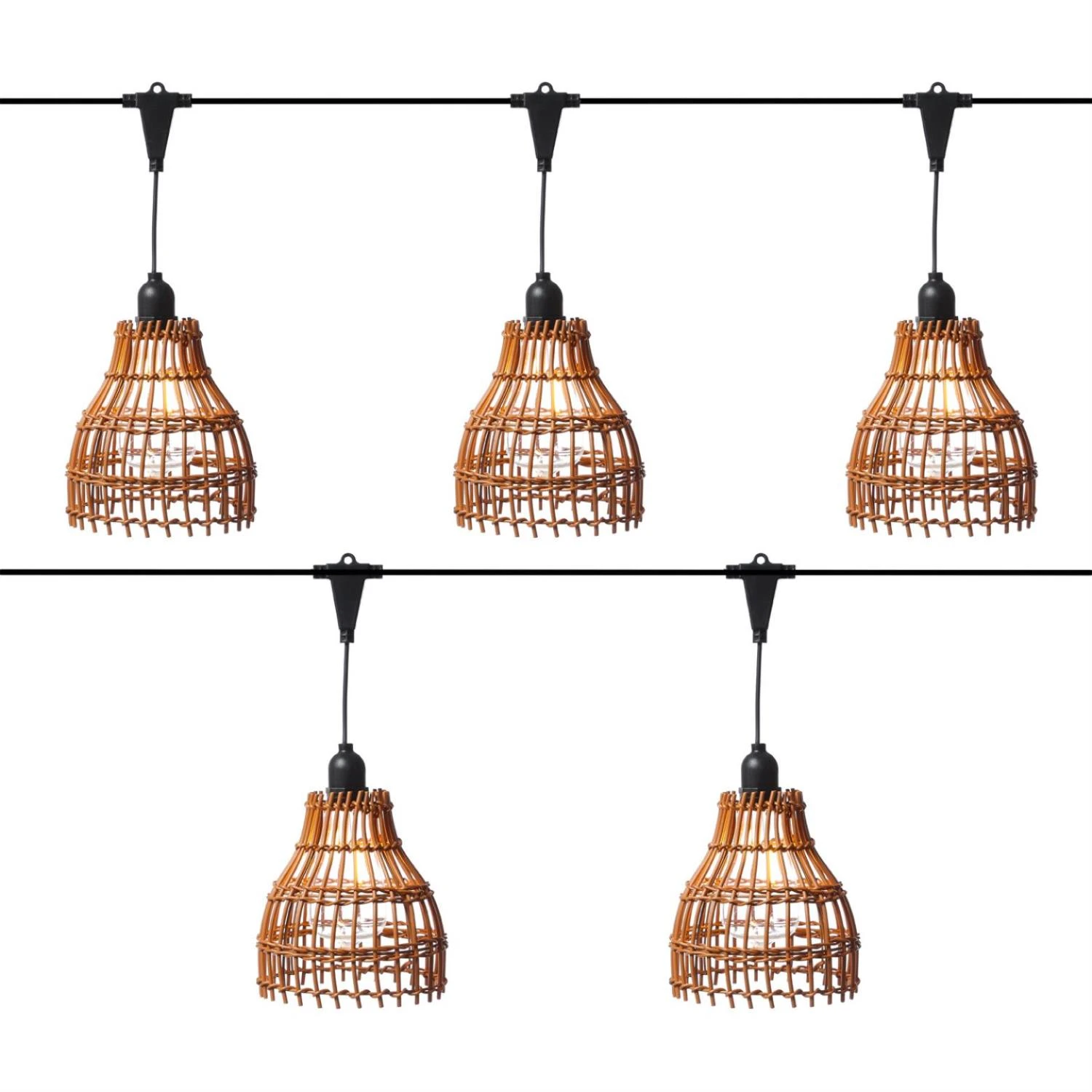 LED Party Deko Lichterkette 5 Lampenschirme Korboptik Für Außen L: 2m In Braun 3 LED Party Deko Lichterkette 5 Lampenschirme Korboptik Für Außen L: 2m In Braun