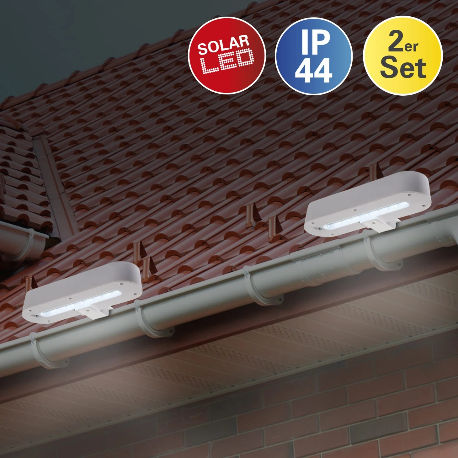 LED 2er-Set Dachrinnenleuchte Mit Solar In Weiß 8 LED 2er-Set Dachrinnenleuchte Mit Solar In Weiß – Bild 6
