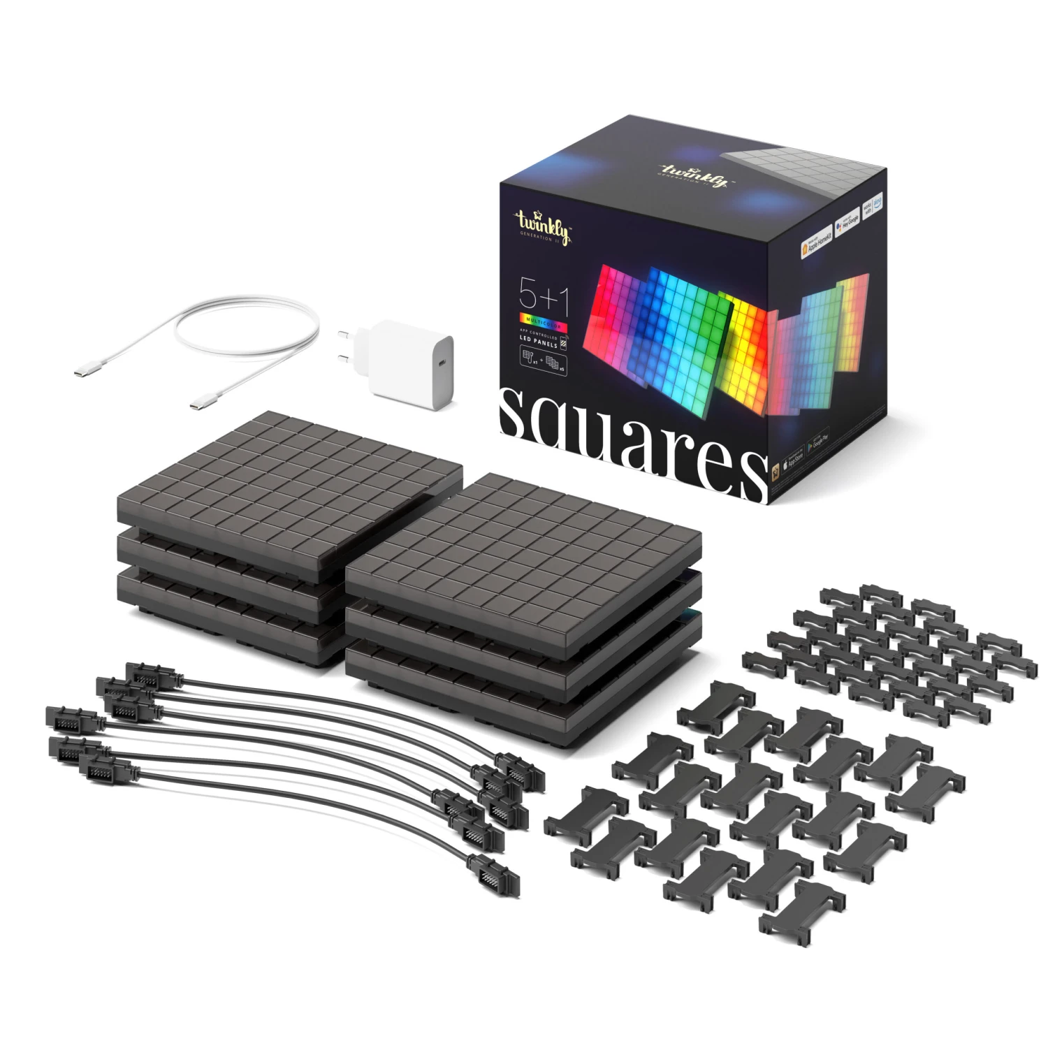 Twinkly Smarte LED Panele SQUARES 6er Starter-Kit (5 + 1 Master) In Bunt - RGB LED 4 Twinkly Smarte LED Panele SQUARES 6er Starter-Kit (5 + 1 Master) In Bunt - RGB LED – Bild 2