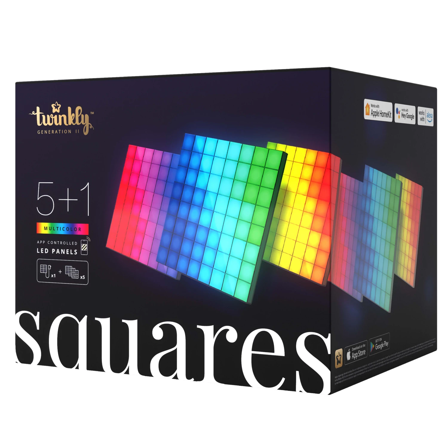 Twinkly Smarte LED Panele SQUARES 6er Starter-Kit (5 + 1 Master) In Bunt - RGB LED 3 Twinkly Smarte LED Panele SQUARES 6er Starter-Kit (5 + 1 Master) In Bunt - RGB LED