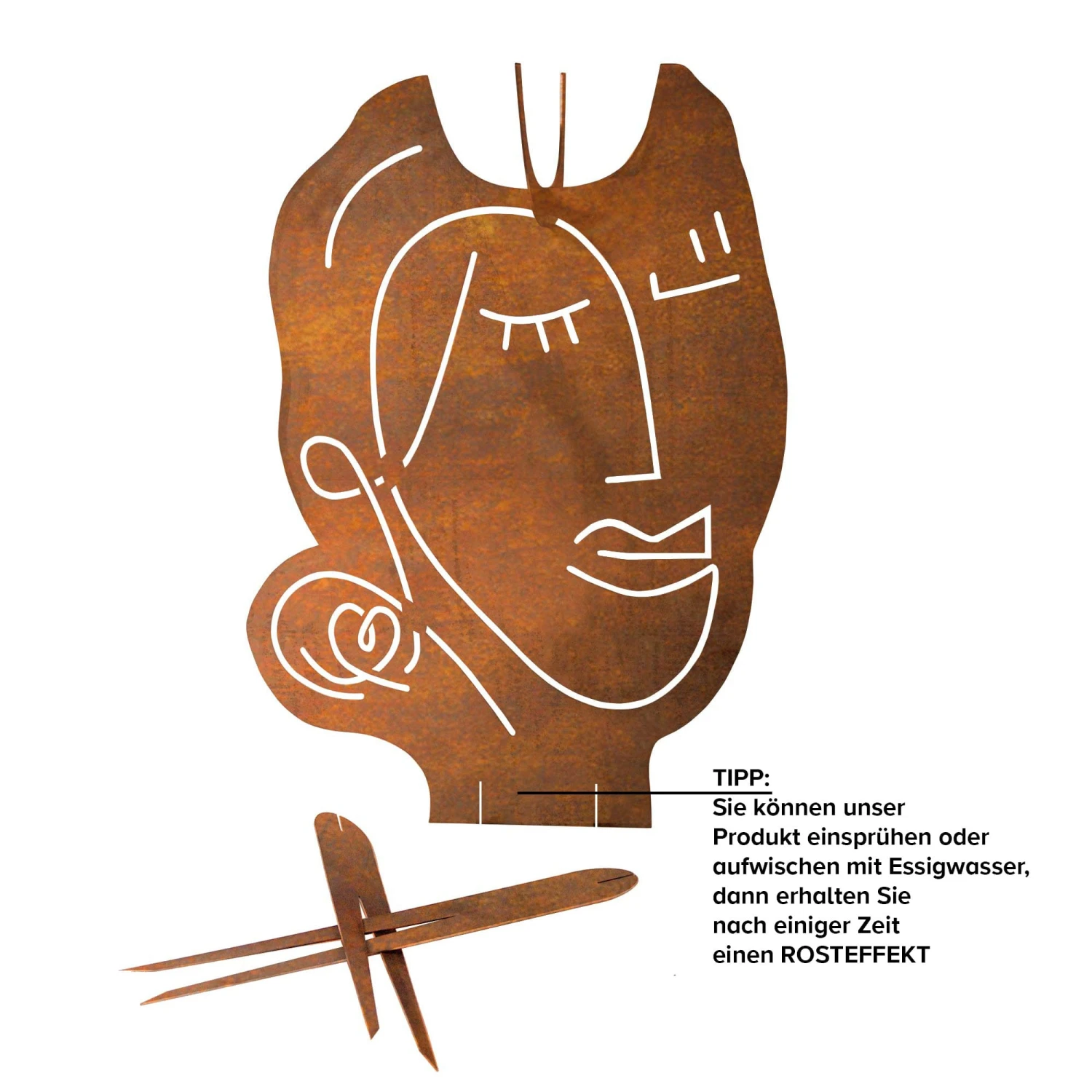 Gartenstecker Abstraktes Gesicht Frau Mit Pflanzschalenhalter In Silber 5 Gartenstecker Abstraktes Gesicht Frau Mit Pflanzschalenhalter In Silber – Bild 3