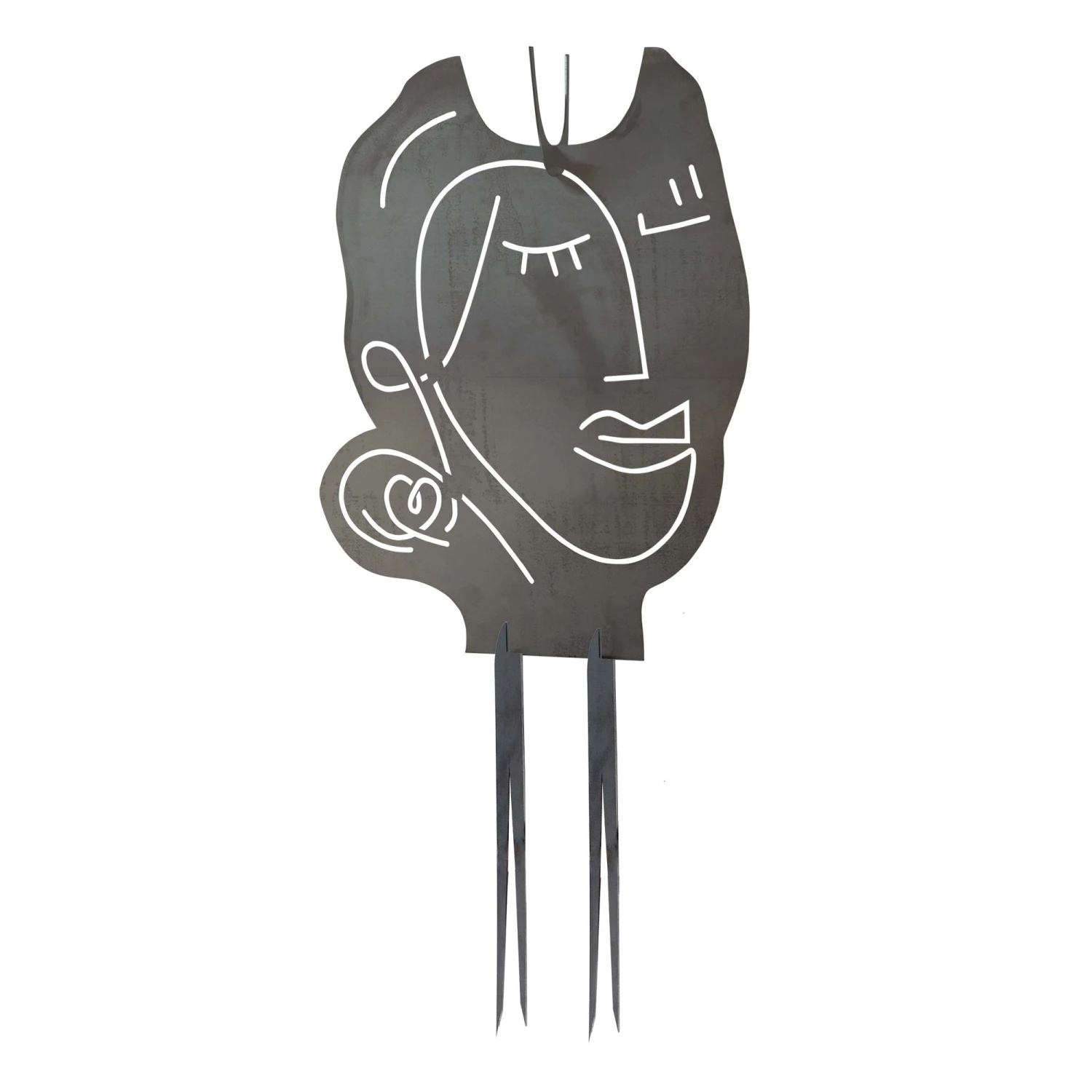 Gartenstecker Abstraktes Gesicht Frau Mit Pflanzschalenhalter In Silber 6 Gartenstecker Abstraktes Gesicht Frau Mit Pflanzschalenhalter In Silber – Bild 4