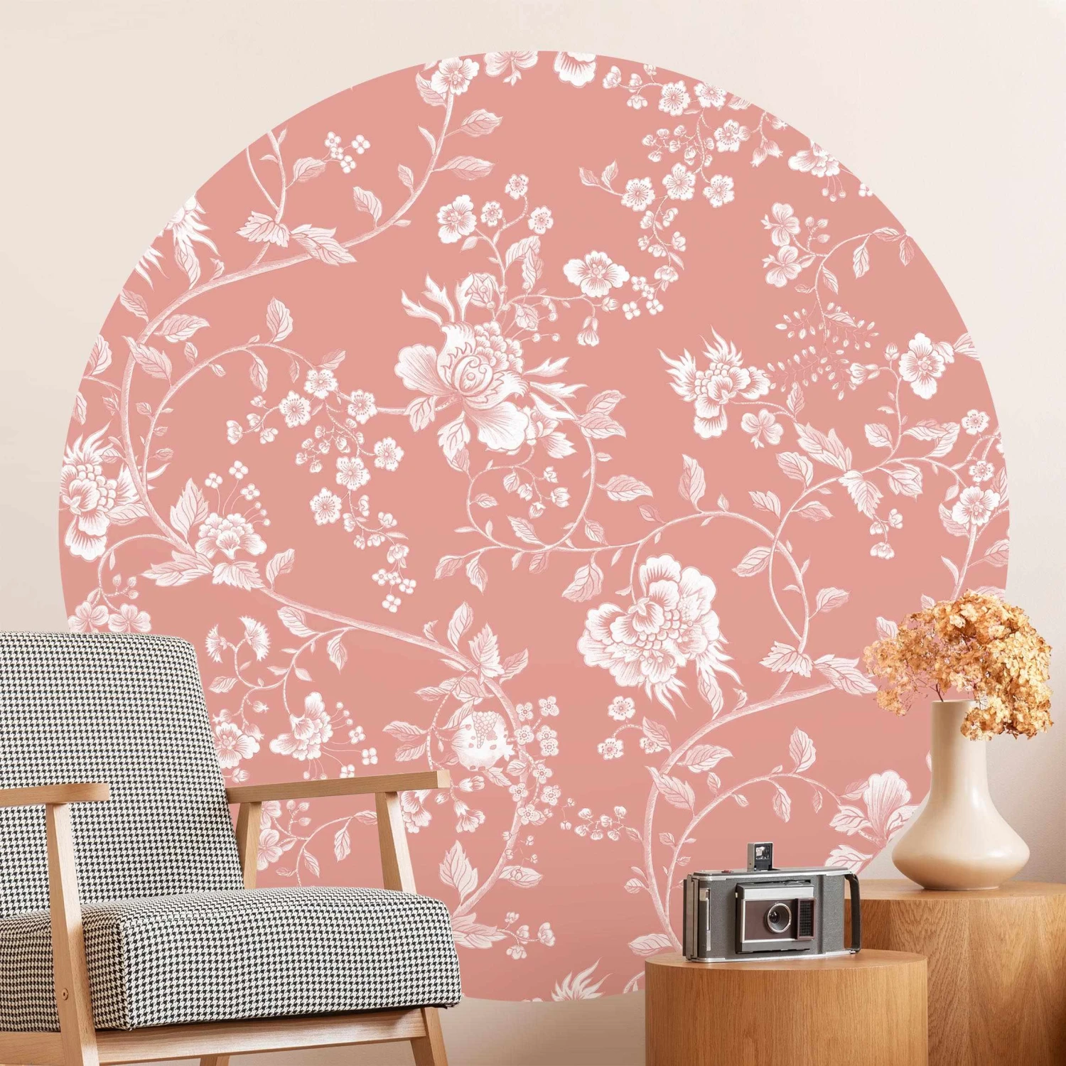 Runde Tapete - Blumenranken Auf Orange In Orange 5 Runde Tapete - Blumenranken Auf Orange In Orange – Bild 3