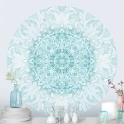 Runde Tapete - Mandala Aquarell Ornament Türkis In Türkis 12 Runde Tapete - Mandala Aquarell Ornament Türkis In Türkis -Heimdekoration wallart runde tapete mandala aquarell ornament turkis in turkis 2