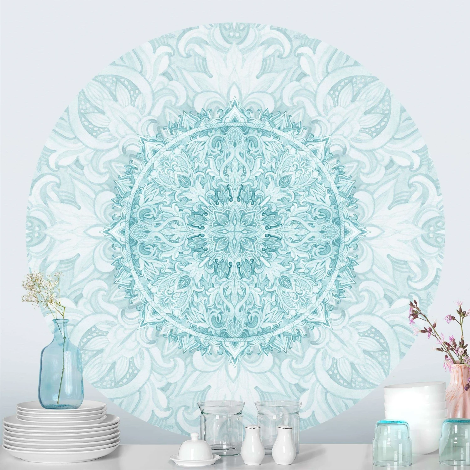 Runde Tapete - Mandala Aquarell Ornament Türkis In Türkis 5 Runde Tapete - Mandala Aquarell Ornament Türkis In Türkis – Bild 3