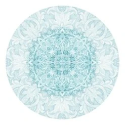 Runde Tapete - Mandala Aquarell Ornament Türkis In Türkis