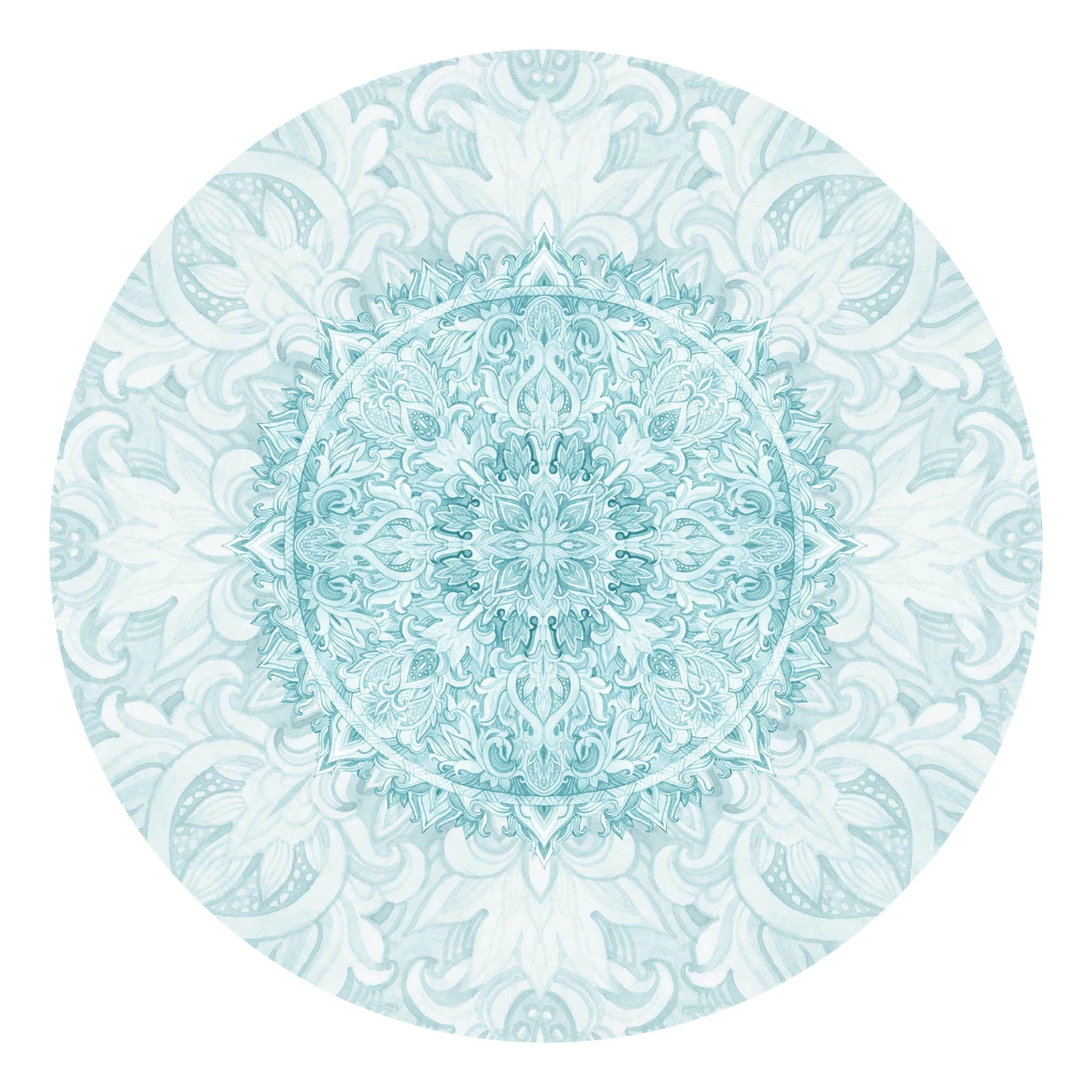 Runde Tapete - Mandala Aquarell Ornament Türkis In Türkis 3 Runde Tapete - Mandala Aquarell Ornament Türkis In Türkis