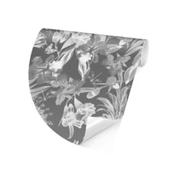 Runde Tapete - Tropische Blumen Vor Grau In Schwarz-Weiß 15 Runde Tapete - Tropische Blumen Vor Grau In Schwarz-Weiß -Heimdekoration wallart runde tapete tropische blumen vor grau in schwarz weiss 5