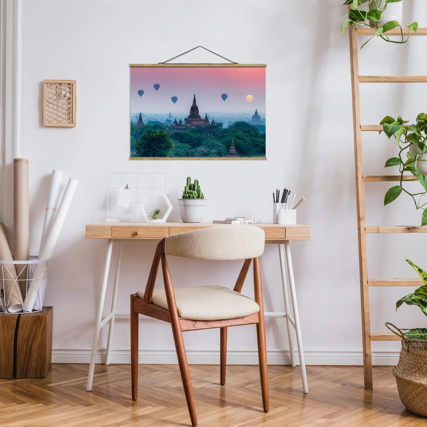 Stoffbild - Heißluftballons über Tempelanlage In Grün 5 Stoffbild - Heißluftballons über Tempelanlage In Grün – Bild 3