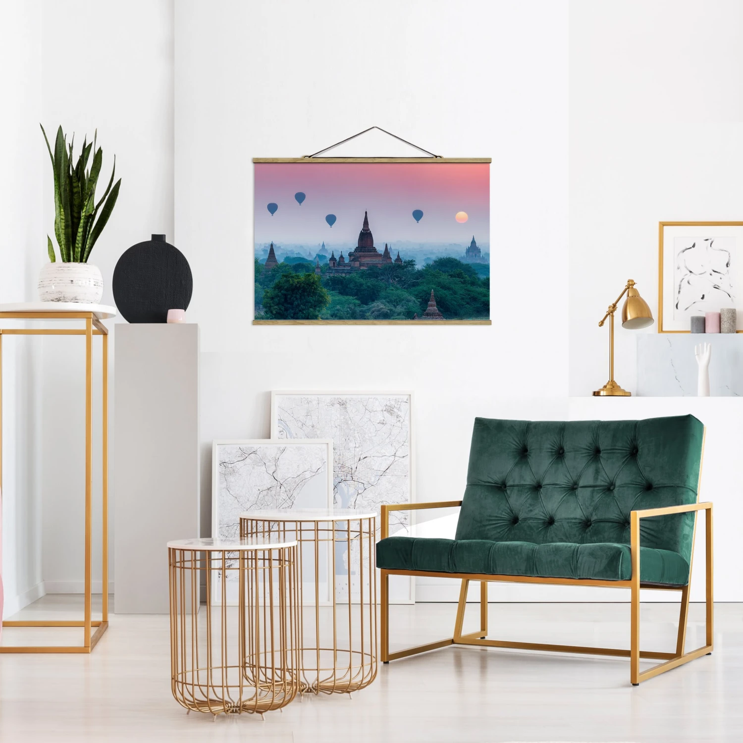 Stoffbild - Heißluftballons über Tempelanlage In Grün 6 Stoffbild - Heißluftballons über Tempelanlage In Grün – Bild 4