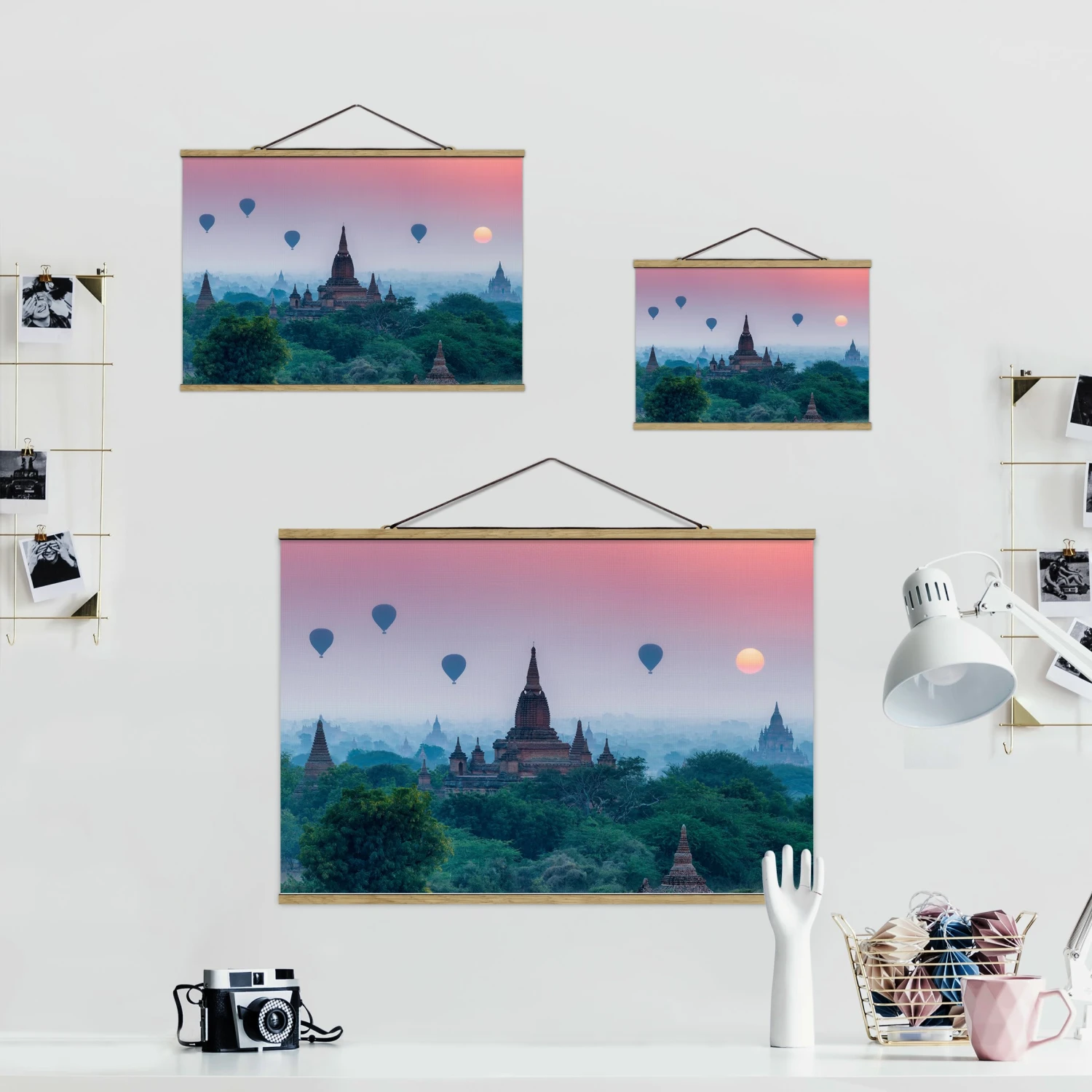 Stoffbild - Heißluftballons über Tempelanlage In Grün 8 Stoffbild - Heißluftballons über Tempelanlage In Grün – Bild 6