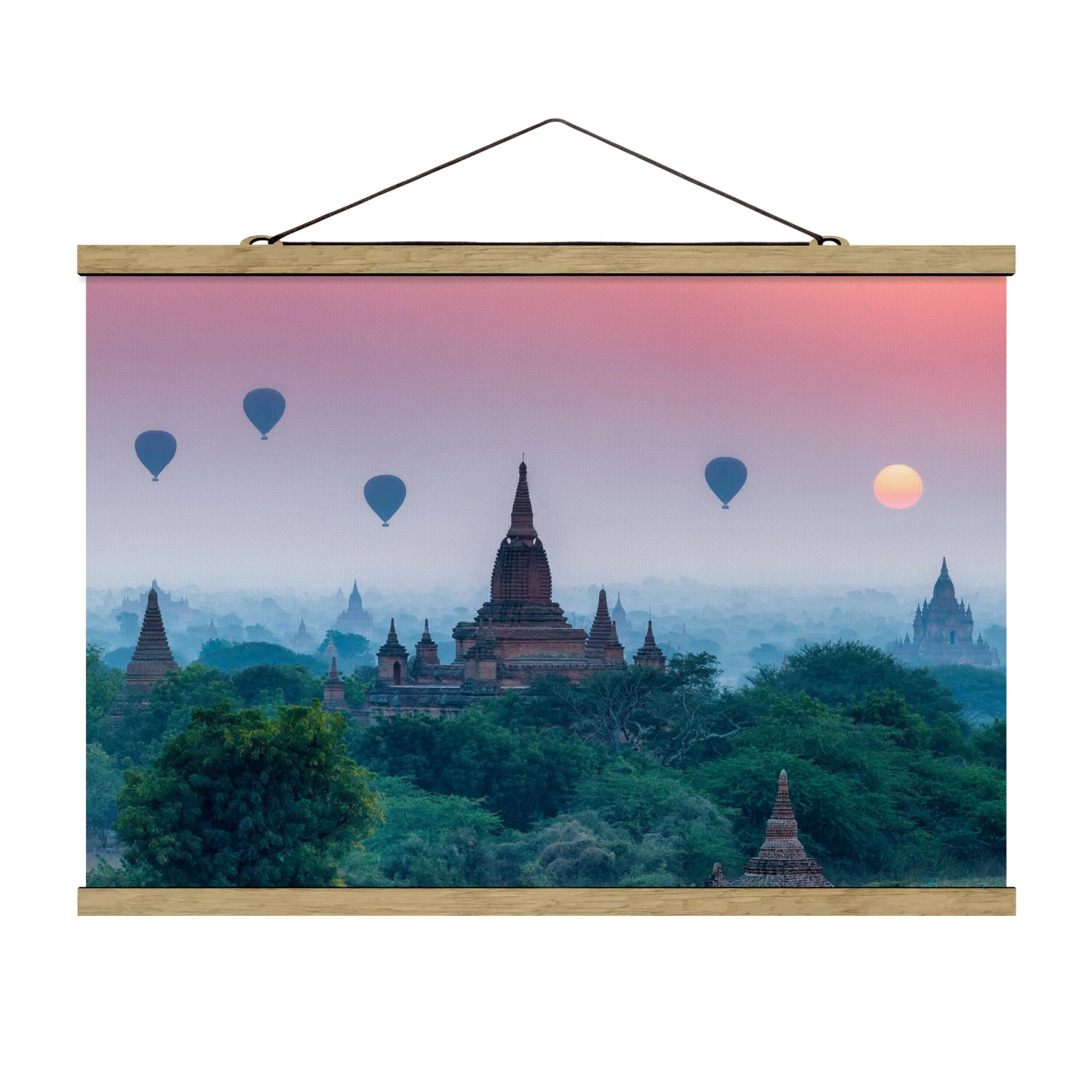 Stoffbild - Heißluftballons über Tempelanlage In Grün 3 Stoffbild - Heißluftballons über Tempelanlage In Grün