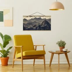 Stoffbild Mit Posterleisten - Die Große Chinesische Mauer In Grün -Heimdekoration wallart stoffbild mit posterleisten die grosse chinesische mauer in grun 2