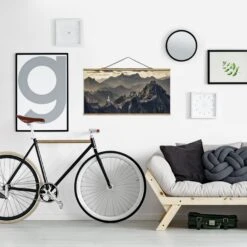 Stoffbild Mit Posterleisten - Die Große Chinesische Mauer In Grün -Heimdekoration wallart stoffbild mit posterleisten die grosse chinesische mauer in grun 3