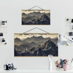 Stoffbild Mit Posterleisten - Die Große Chinesische Mauer In Grün -Heimdekoration wallart stoffbild mit posterleisten die grosse chinesische mauer in grun 6