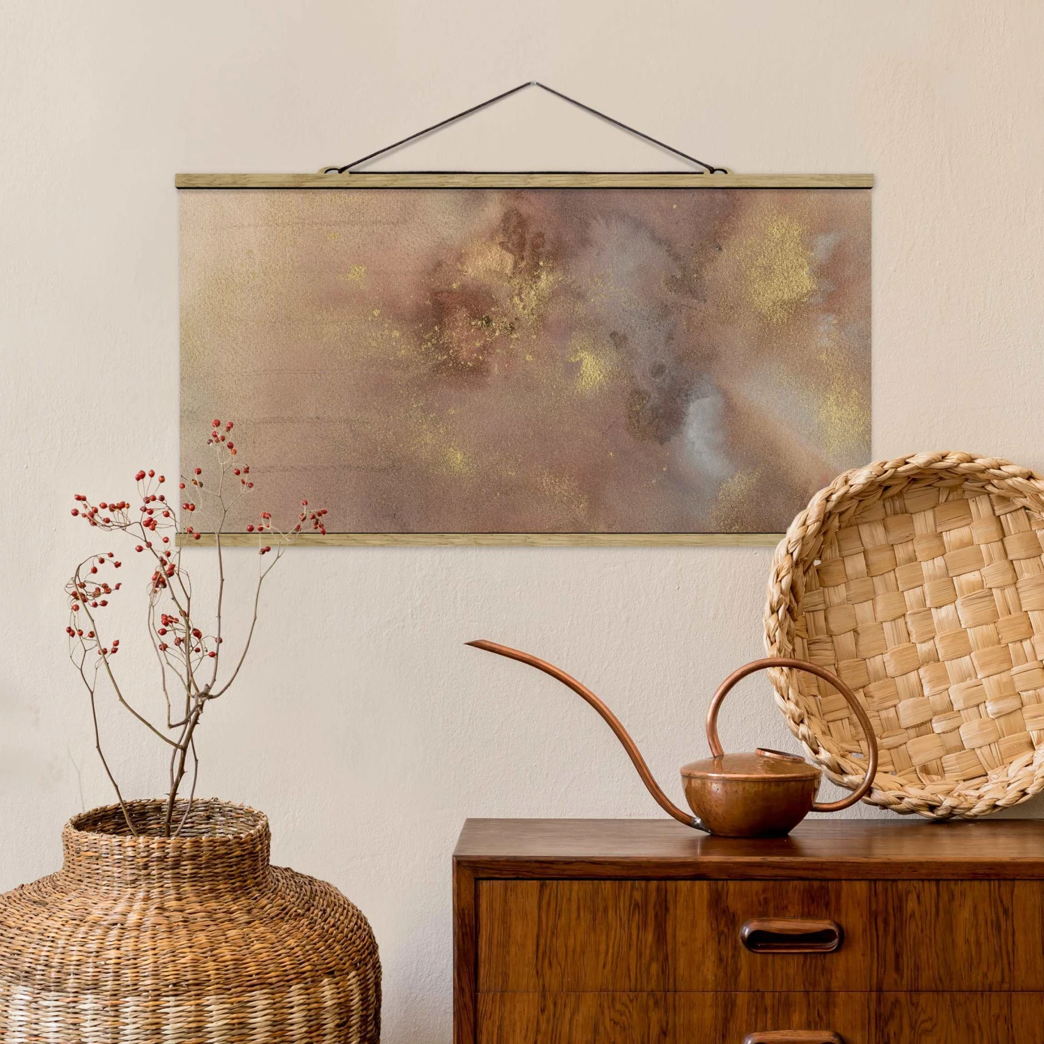 Stoffbild Mit Posterleisten - Himmelsträumerei I In Creme-Beige 4 Stoffbild Mit Posterleisten - Himmelsträumerei I In Creme-Beige – Bild 2