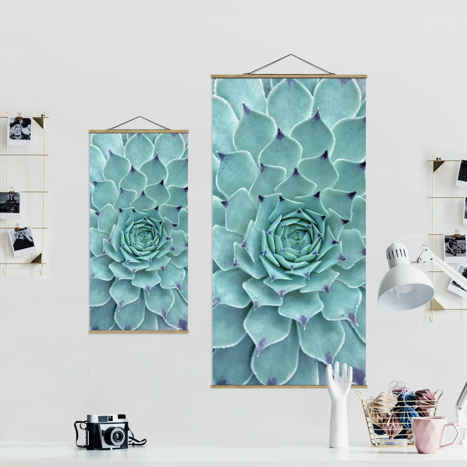 Stoffbild Mit Posterleisten - Kaktus Agave In Türkis 9 Stoffbild Mit Posterleisten - Kaktus Agave In Türkis – Bild 7