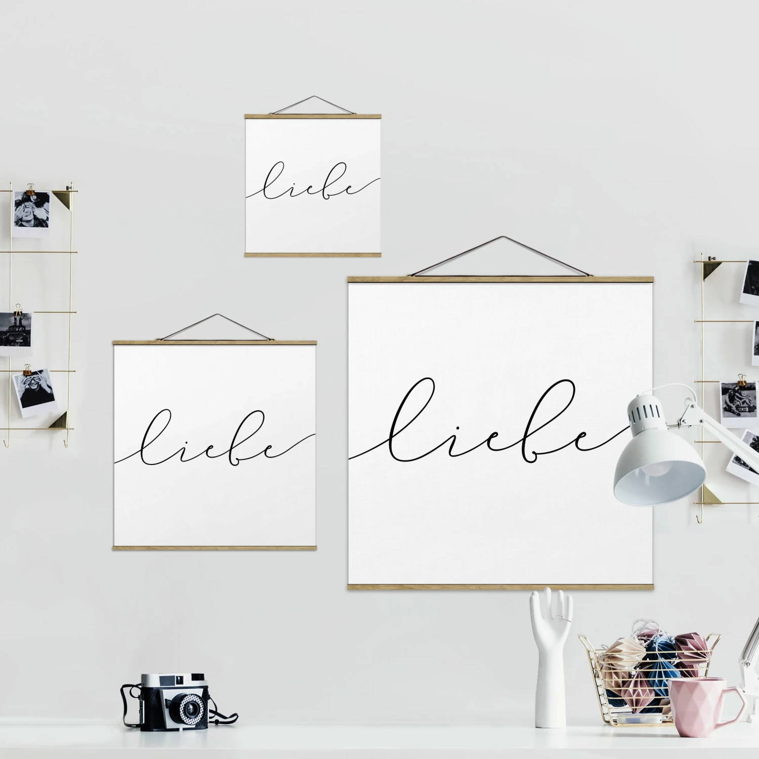 Stoffbild Mit Posterleisten - Liebe Kalligraphie In Weiß 9 Stoffbild Mit Posterleisten - Liebe Kalligraphie In Weiß – Bild 7