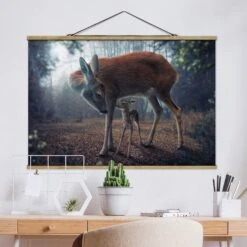 Stoffbild Mit Posterleisten - Mutter Und Kitz In Braun 10 Stoffbild Mit Posterleisten - Mutter Und Kitz In Braun -Heimdekoration wallart stoffbild mit posterleisten mutter und kitz in braun 1