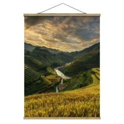 Stoffbild Mit Posterleisten - Reisplantagen In Vietnam In Grün