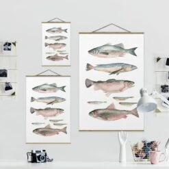 Stoffbild Mit Posterleisten - Sieben Fische In Aquarell I In Pastell 15 Stoffbild Mit Posterleisten - Sieben Fische In Aquarell I In Pastell -Heimdekoration wallart stoffbild mit posterleisten sieben fische in aquarell i in pastell 6