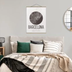 Stoffbild Mit Posterleisten - Stadtplan Barcelona - Retro In Braun -Heimdekoration wallart stoffbild mit posterleisten stadtplan barcelona retro in braun 2