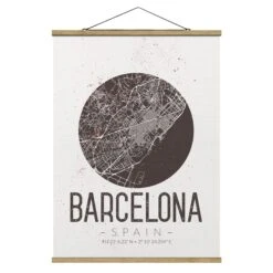Stoffbild Mit Posterleisten - Stadtplan Barcelona - Retro In Braun -Heimdekoration wallart stoffbild mit posterleisten stadtplan barcelona retro in braun 4