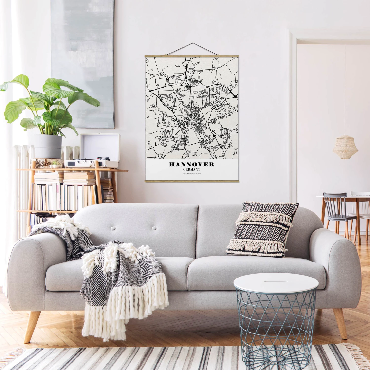 Stoffbild Mit Posterleisten - Stadtplan Hannover - Klassik In Schwarz-Weiß 6 Stoffbild Mit Posterleisten - Stadtplan Hannover - Klassik In Schwarz-Weiß – Bild 4