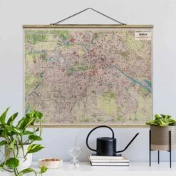 Stoffbild Mit Posterleisten - Vintage Stadtplan Berlin In Pastell -Heimdekoration wallart stoffbild mit posterleisten vintage stadtplan berlin in pastell 1