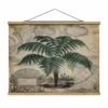 Stoffbild - Vintage Collage Palme Und Weltkarte In Grün -Heimdekoration wallart stoffbild vintage collage palme und weltkarte in grun