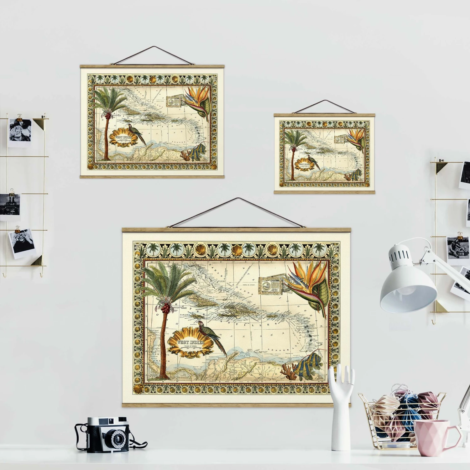 Stoffbild - Vintage Tropische Landkarte Westindien In Grün 8 Stoffbild - Vintage Tropische Landkarte Westindien In Grün – Bild 7