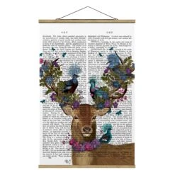 Stoffbild - Vogelfänger - Hirsch Mit Tauben In Bunt -Heimdekoration wallart stoffbild vogelfanger hirsch mit tauben in bunt 4